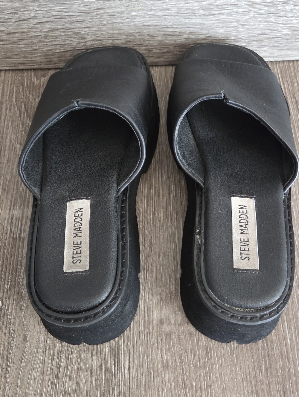 Steve Madden Lauretta Black Leather Platform Sandals – Y2K Retro Style - Size 6 - Picture 6 of 10